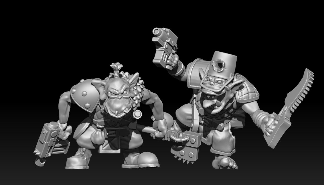 Resin Ironjaw Horde Maniac models by Trollet shown in unique monopose stances, equipped with quilted armor, oversized boots, and a sci‑fi firearms.