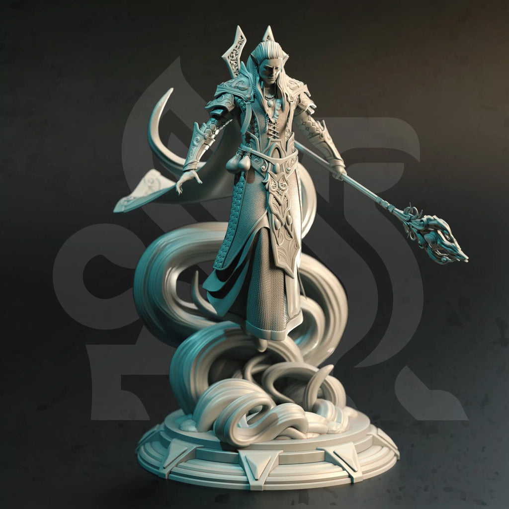 Karydian Master Sorcerer elf sorcerer miniature by DM Stash, resin printed arcane spellcaster NPC for fantasy tabletop RPGs.