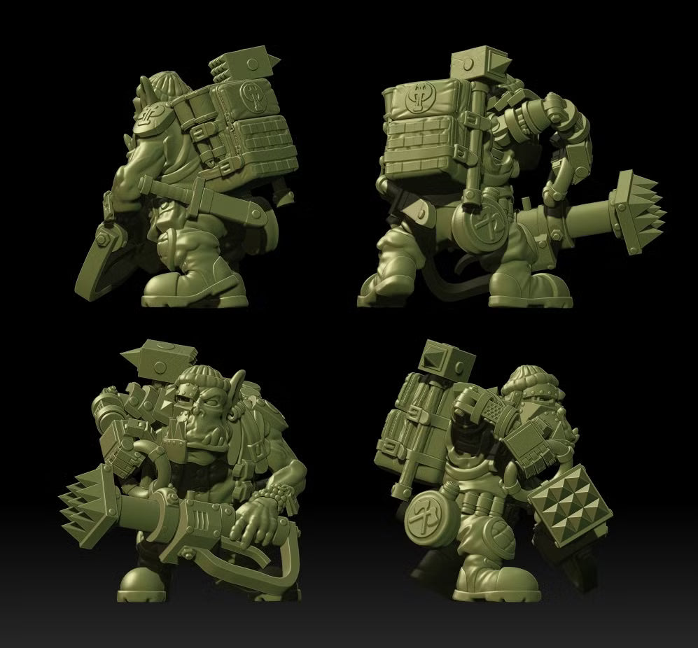 Alternate views of Guttertech Strike Force miniatures with bulky packs, melee weapons, and rugged sci-fi details