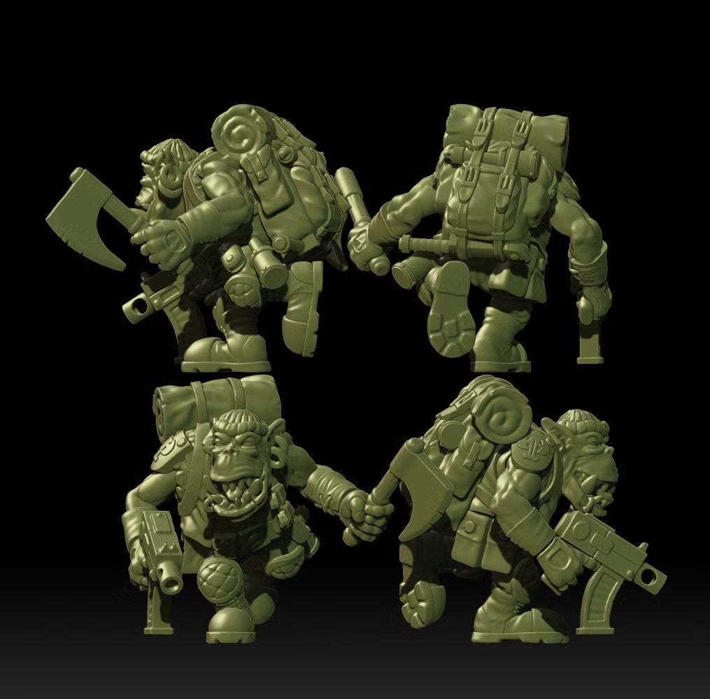 Alternate views of Guttertech Shadow Team miniatures, showing rugged poses, varied weapons, and mechanical details