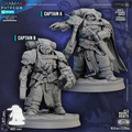 Lost Legion Captains A and B by Ghamak, two armored corrupted sci-fi command miniatures with 40mm scenic bases
