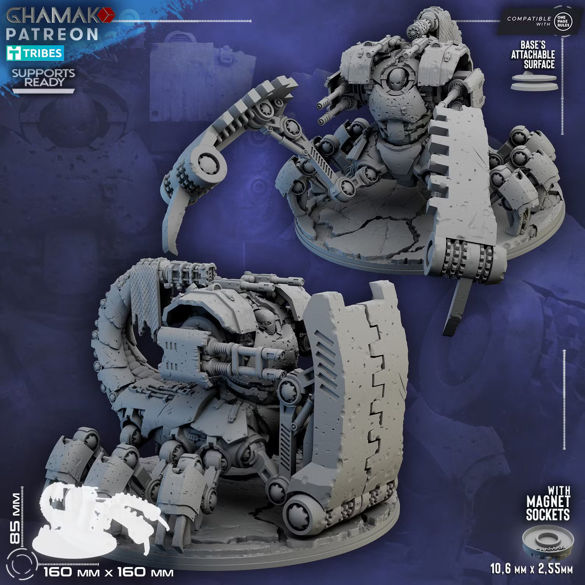 Lost Legion Terror Bastion modular sci-fi siege walker by Ghamak on a large round scenic base
