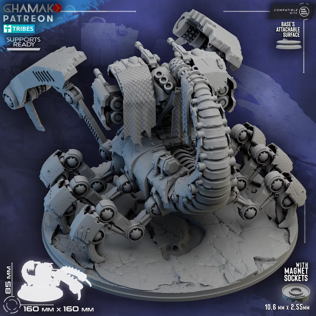 Top view of the Lost Legion Terror Bastion showing its articulated mechanical layout and 160mm scenic base
