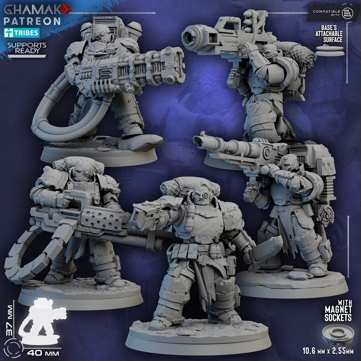 Lost Militum Heavy Weapons squad of five modular armored sci-fi miniatures by Ghamak
