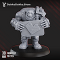 Make WAAAGH! not War by DakkaDakka, a sci-fi orc resin miniature holding a large sign shield with armor, ammo straps, and chunky battlefield gear.