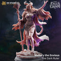 Mallory the Envious, The Dark Ruler by DM Stash, standing with an ornate staff, flowing cloak, and horned crown.