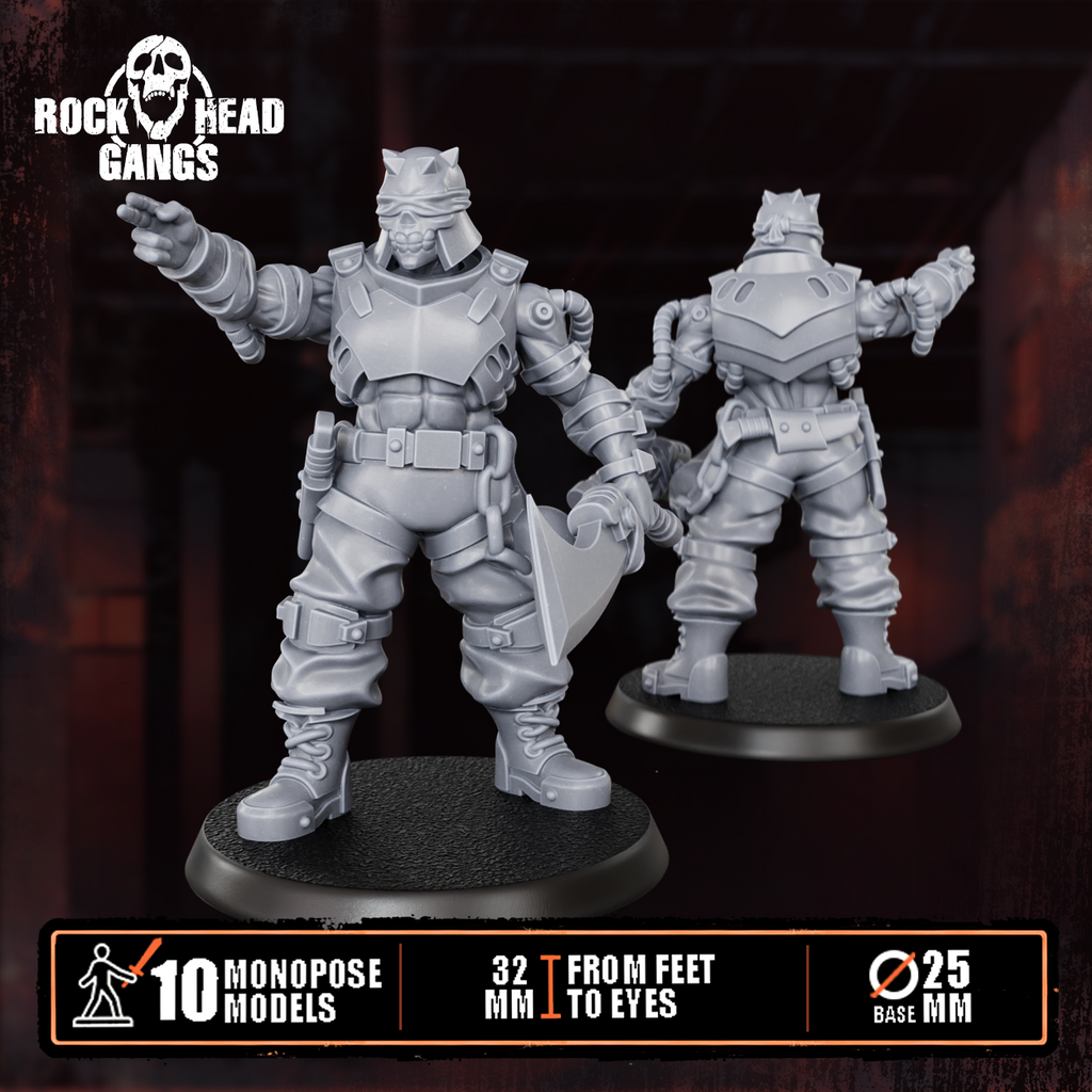 Pre-assembled Meathook Mob Squad by Rock Head Gangs, showing sci-fi resin gang miniatures built and ready for priming, painting, and tabletop play.