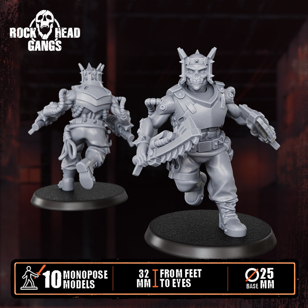 Pre-assembled Meathook Mob Squad by Rock Head Gangs, showing sci-fi resin gang miniatures built and ready for priming, painting, and tabletop play.