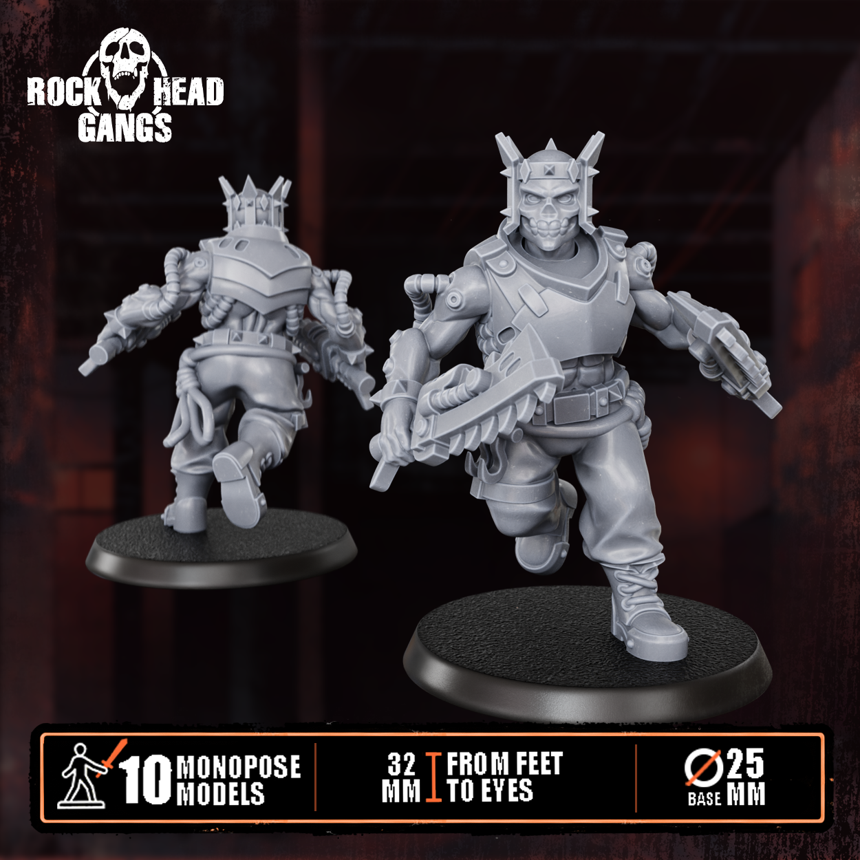 Pre-assembled Meathook Mob Squad by Rock Head Gangs, showing sci-fi resin gang miniatures built and ready for priming, painting, and tabletop play.