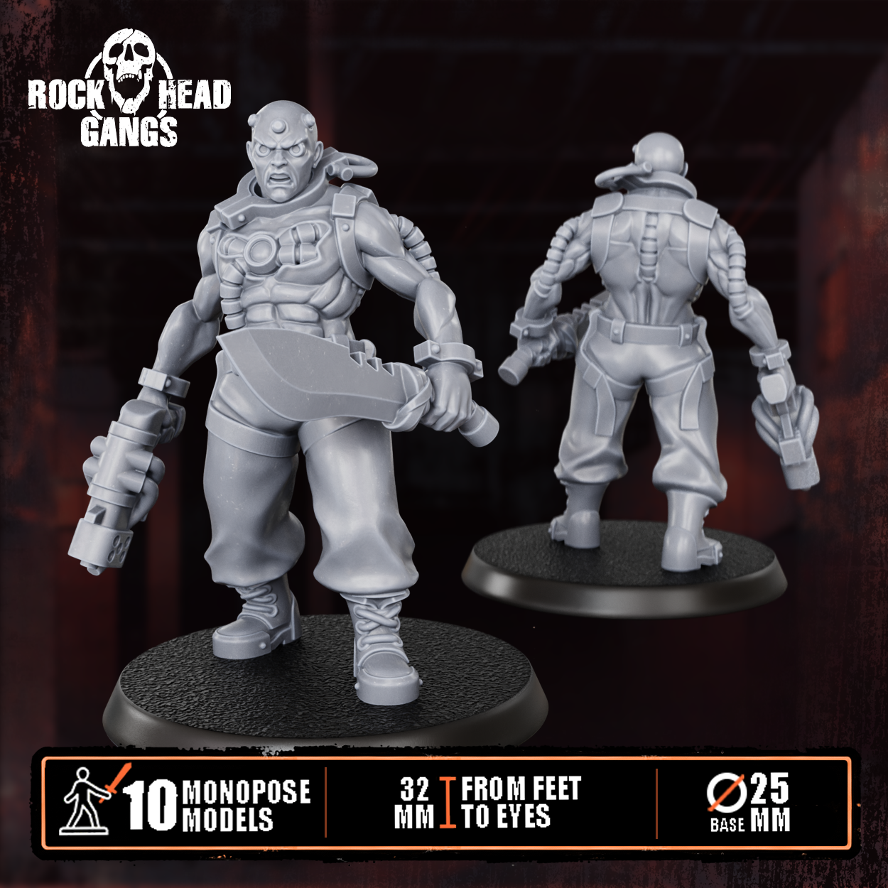 Pre-assembled Meathook Mob Squad by Rock Head Gangs, showing sci-fi resin gang miniatures built and ready for priming, painting, and tabletop play.