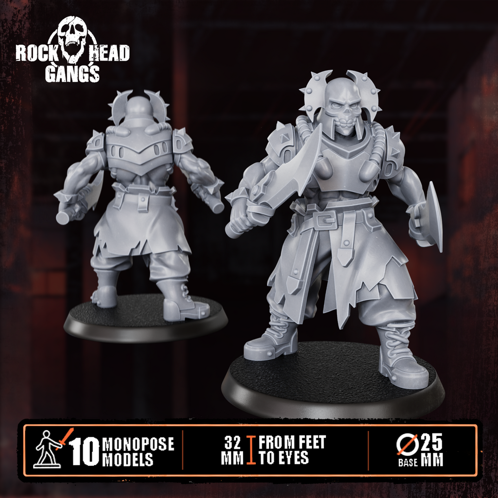 Pre-assembled Meathook Mob Squad by Rock Head Gangs, showing sci-fi resin gang miniatures built and ready for priming, painting, and tabletop play.