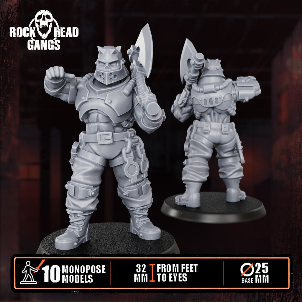 Pre-assembled Meathook Mob Squad by Rock Head Gangs, showing sci-fi resin gang miniatures built and ready for priming, painting, and tabletop play.