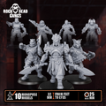 Meathook Mob Squad by Rock Head Gangs, showing sci-fi resin gang miniatures with gritty armor, brutal weapons, and futuristic skirmish crew styling.