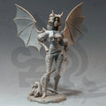 Mhari O’Nette Wishful Warlock tiefling warlock miniature by DM Stash, resin printed winged fantasy RPG spellcaster NPC.