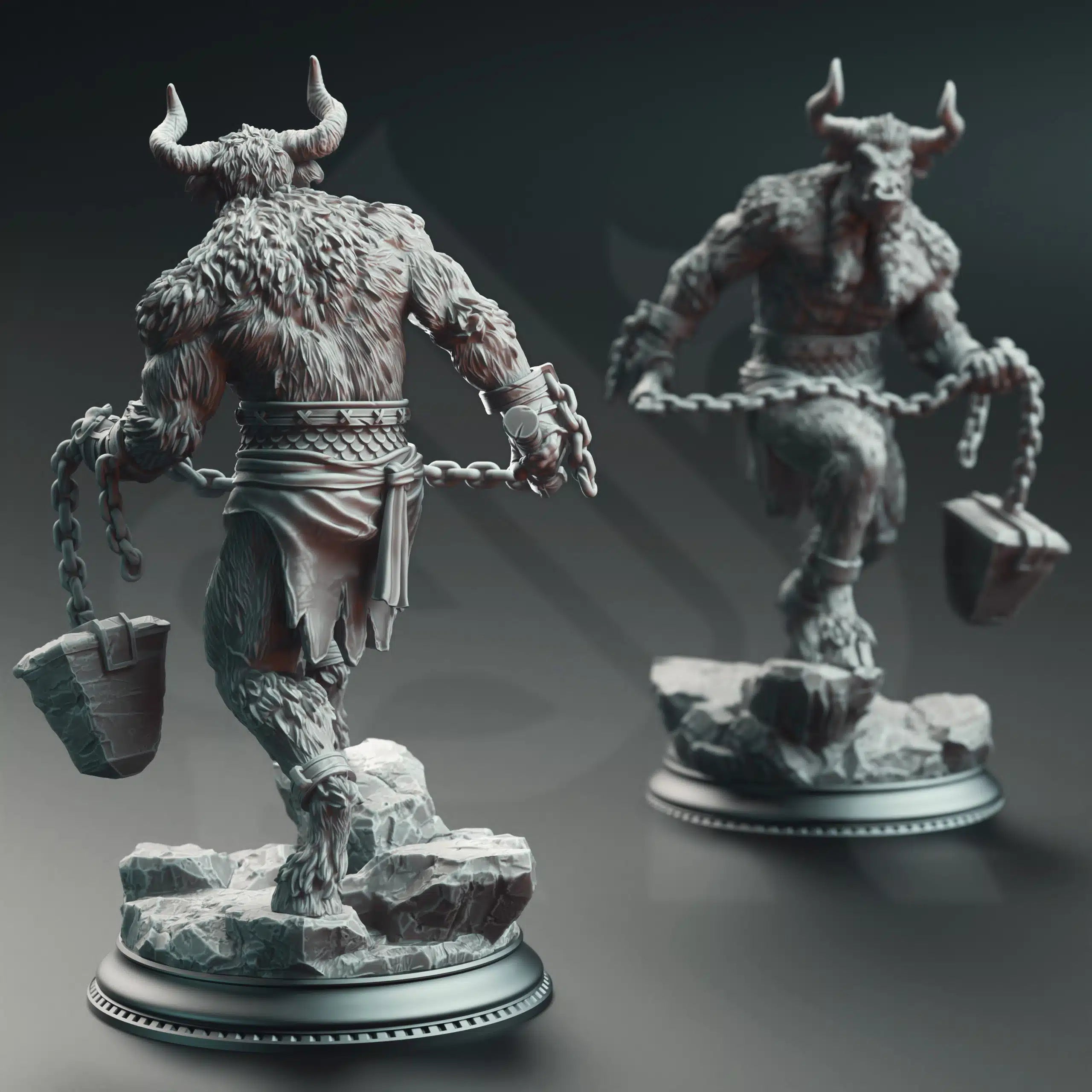 Back view of DM Stash Labyrinth’s Depths minotaur miniature, showing muscular beastfolk warrior sculpt details for fantasy RPGs.