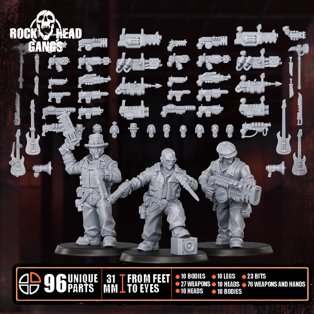 ock ’n Rolla Gang sci-fi punk skirmish miniatures by Rockheadgangs, printed in resin by CeeForge.