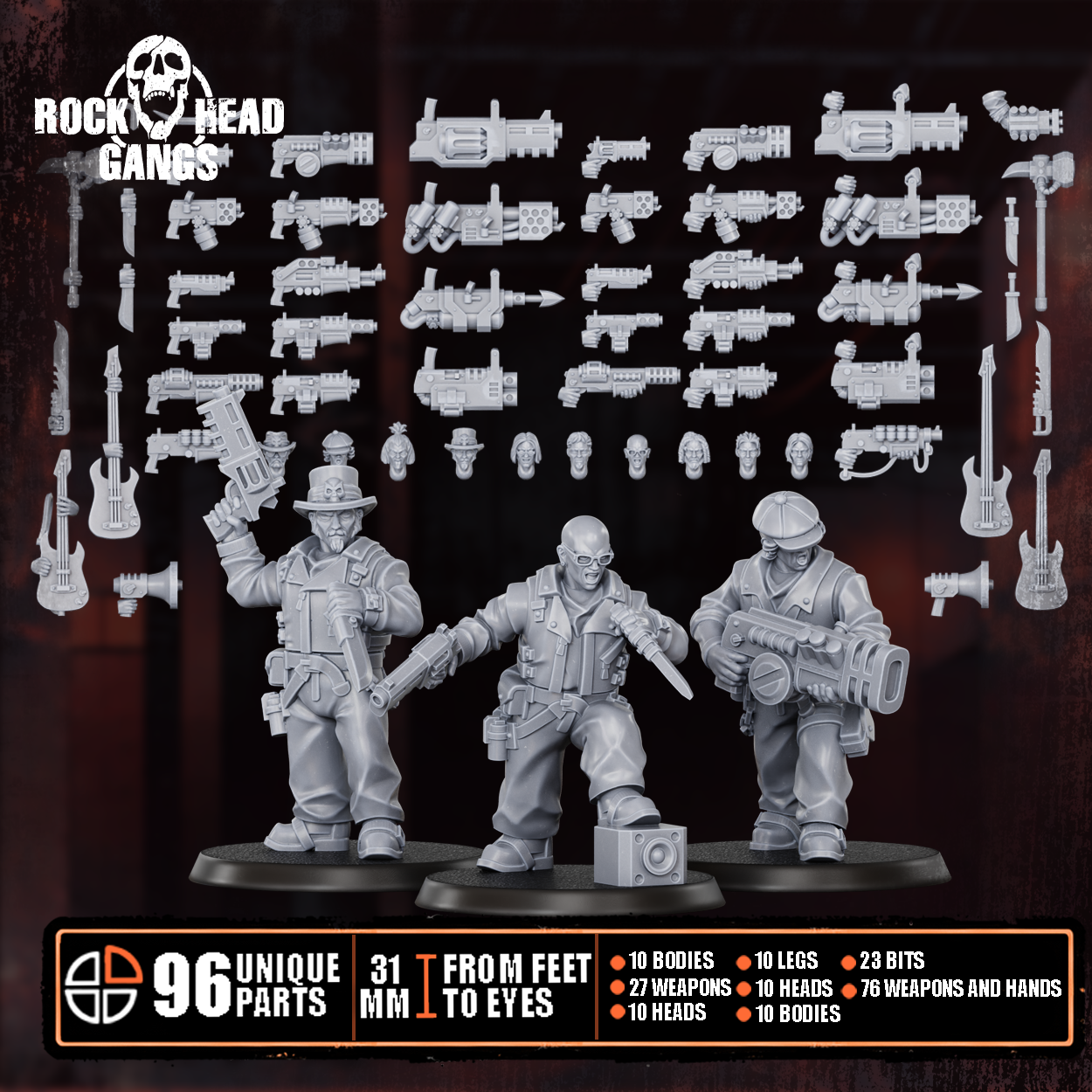 ock ’n Rolla Gang sci-fi punk skirmish miniatures by Rockheadgangs, printed in resin by CeeForge.