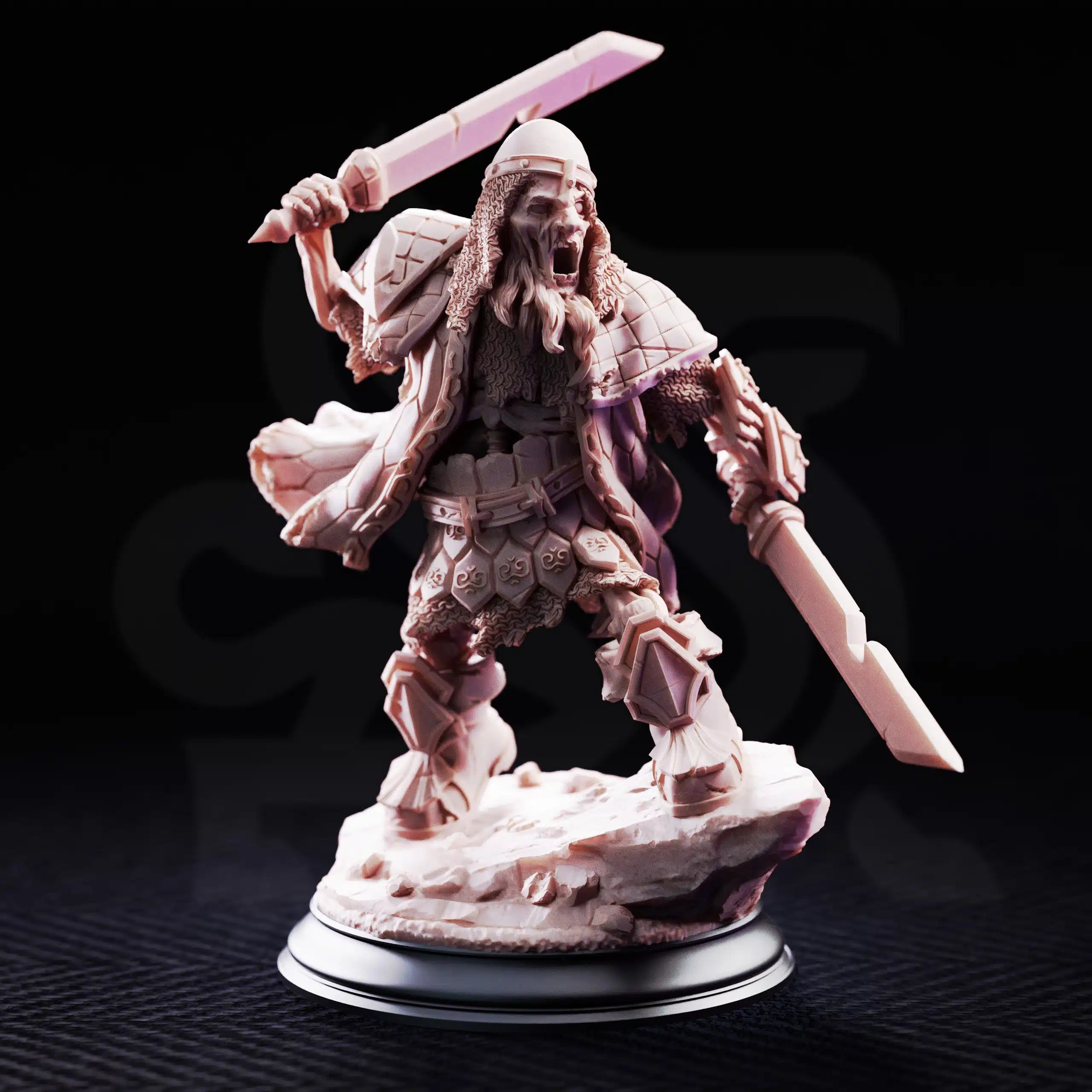 Mook undead dwarven brother miniature by DM Stash, featuring a heavily armed undead dwarf warrior on a rocky tabletop base.