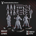 War Sisters Novice Squad Build Kit by DakkaDakka, showing 32 modular resin parts used to build six sci-fi sister miniatures.