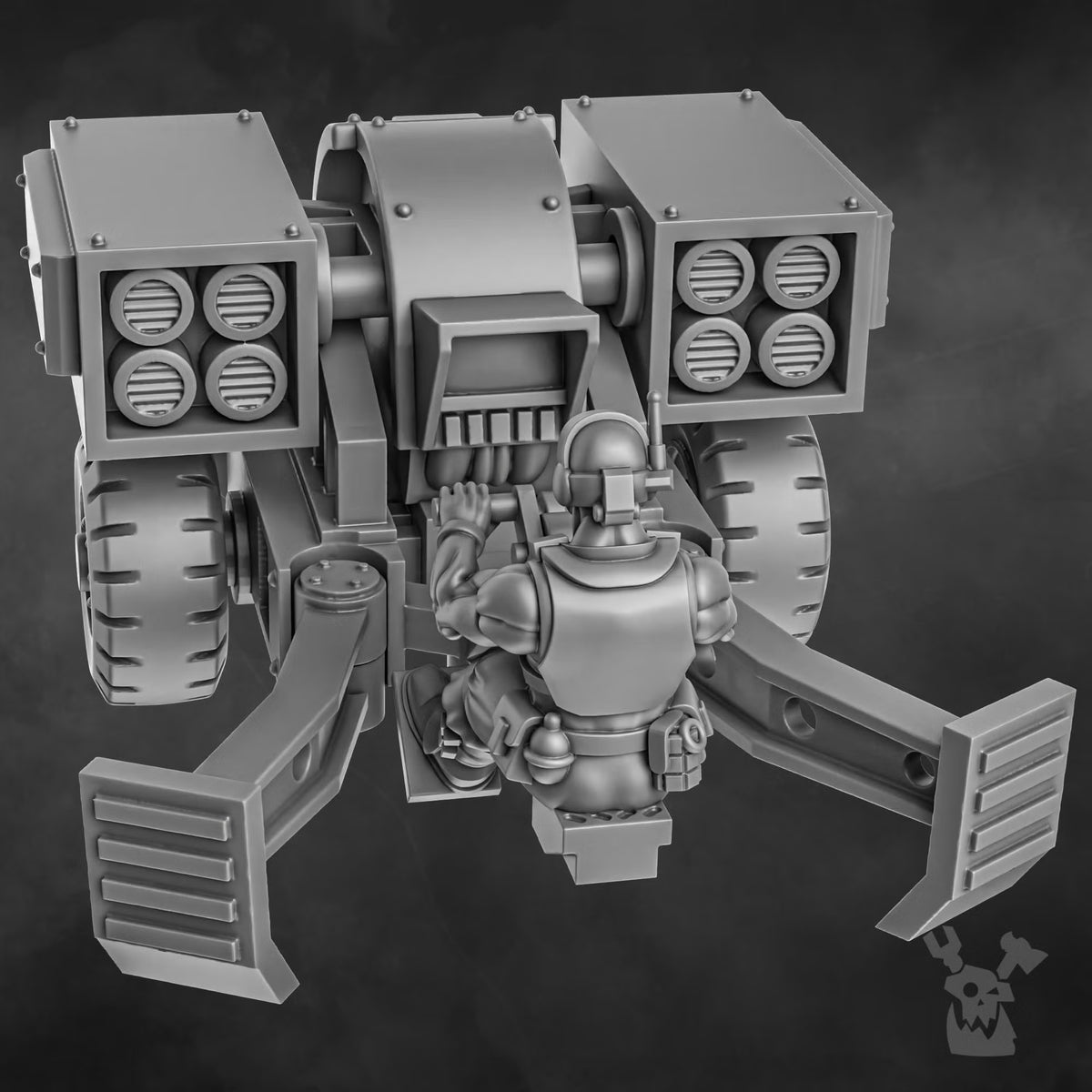 Rear view of Orc Slayer Heavy Artillery Team platform with crew operating the artillery mechanism