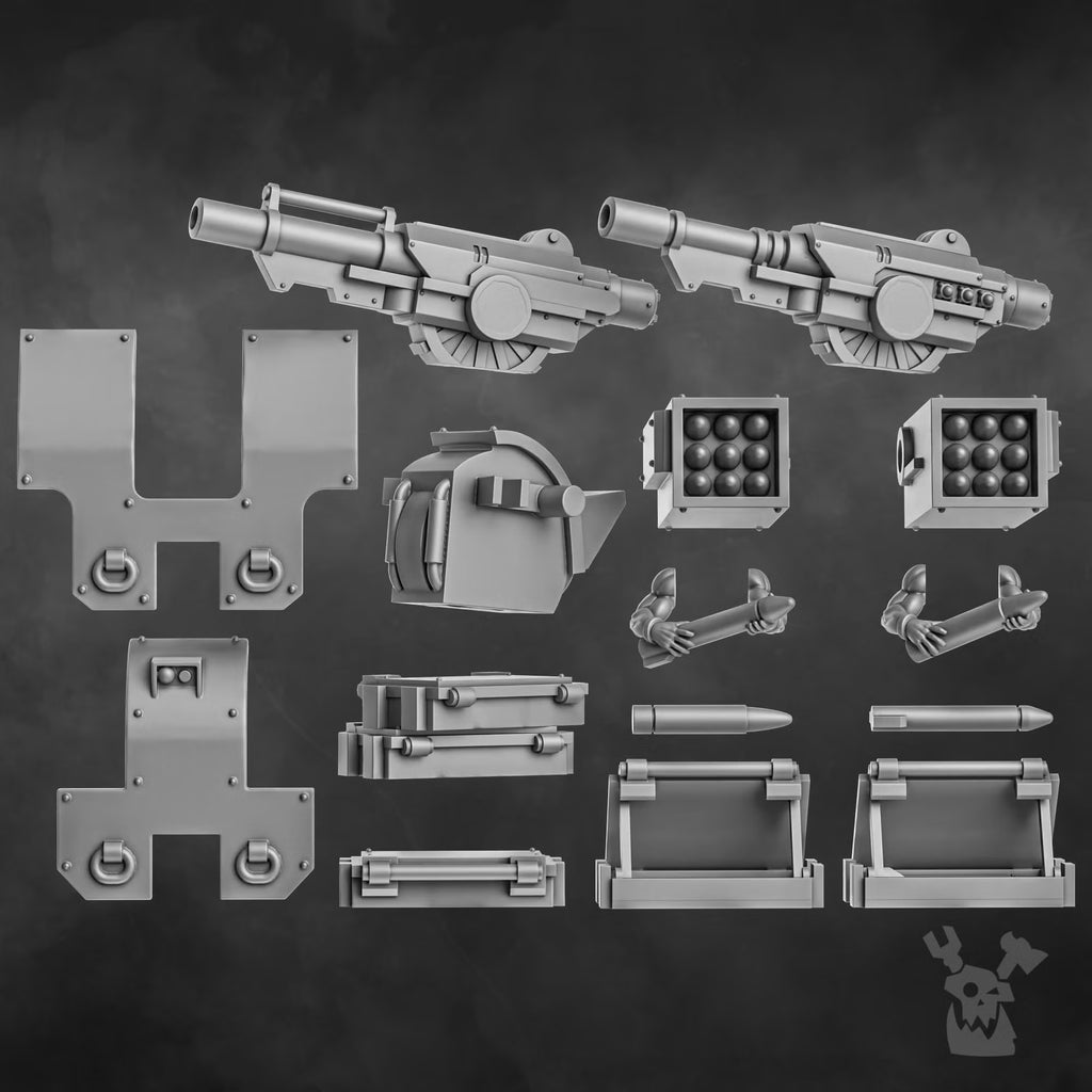 Weapon, ammunition, and artillery components for the Orc Slayer Heavy Artillery Team build kit