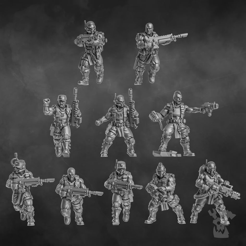 Alternate view of the Orc Slayer Squad modular sci-fi human soldier miniatures