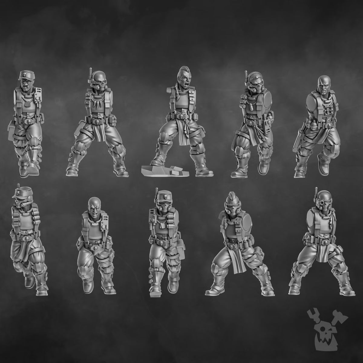 Ten Orc Slayer Squad modular body options for sci-fi human soldier miniatures