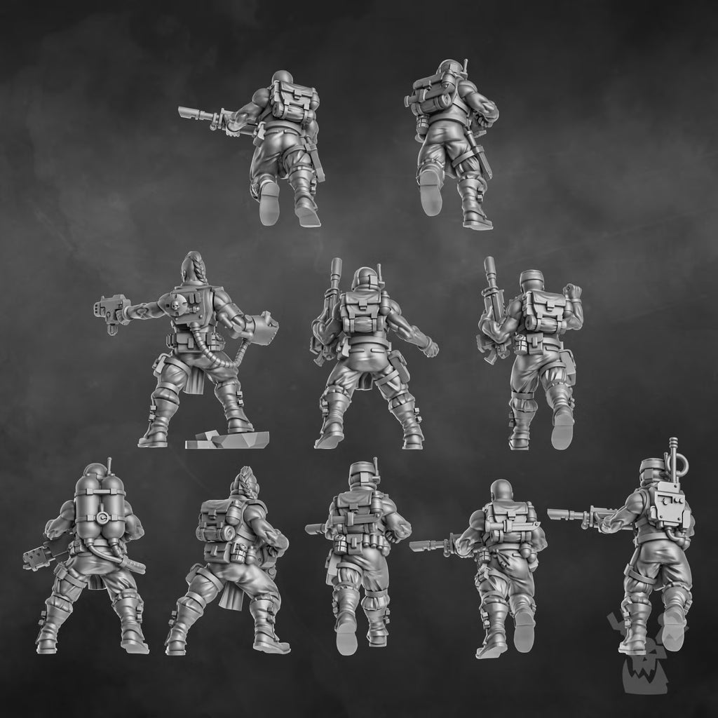 Rear view of Orc Slayer Squad resin miniatures by DakkaDakka
