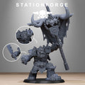 Orkaz Bearer Boss sci-fi greenskin banner leader front view by Station Forge