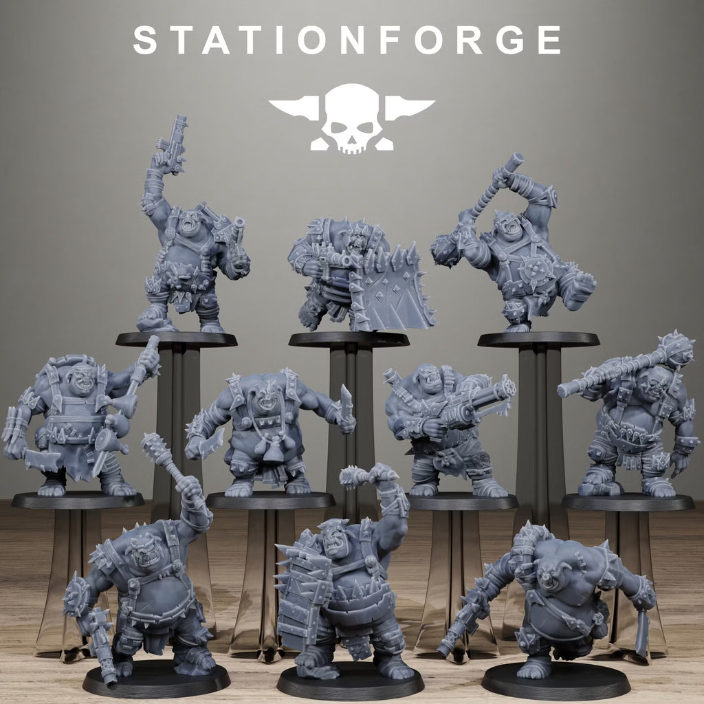 Orkaz Belly Bustas Infantry, ten unpainted sci-fi orc miniatures by Station Forge