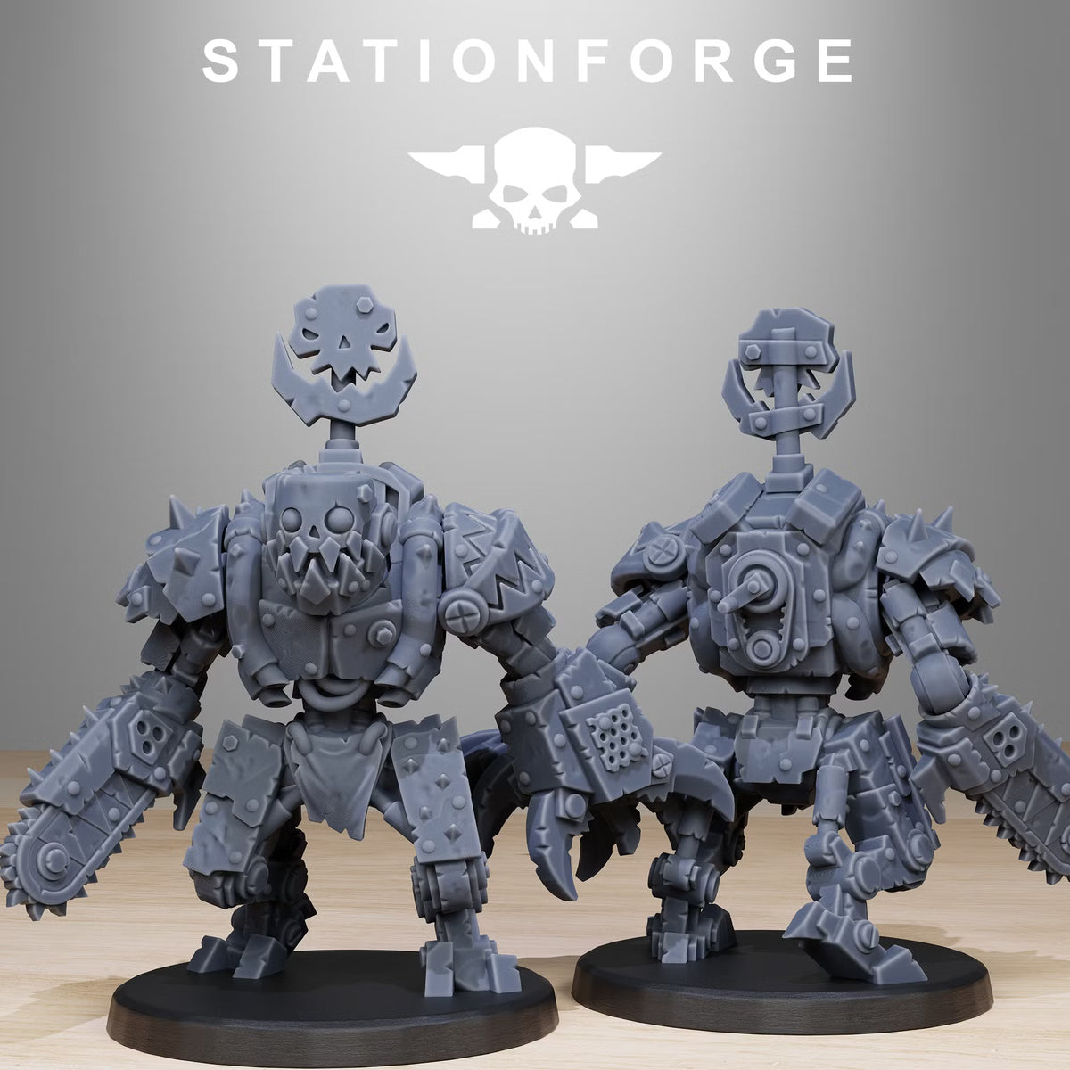 Orkaz Bots Infantry armored sci-fi greenskin miniature close-up by Station Forge