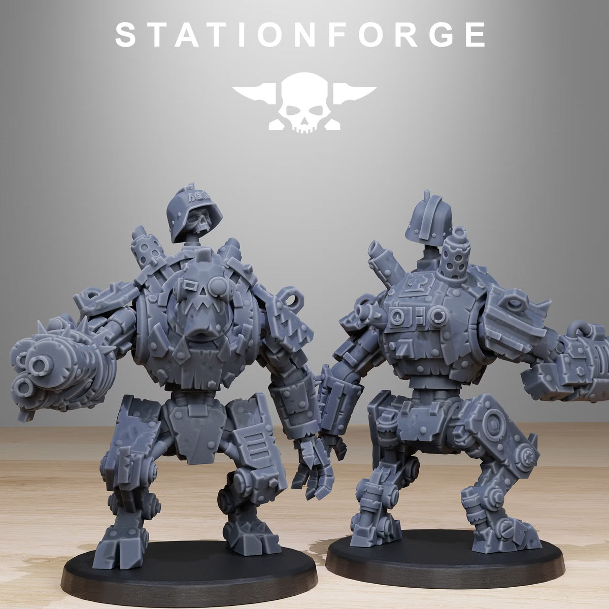 Orkaz Bots Infantry modular armored miniature close-up by Station Forge