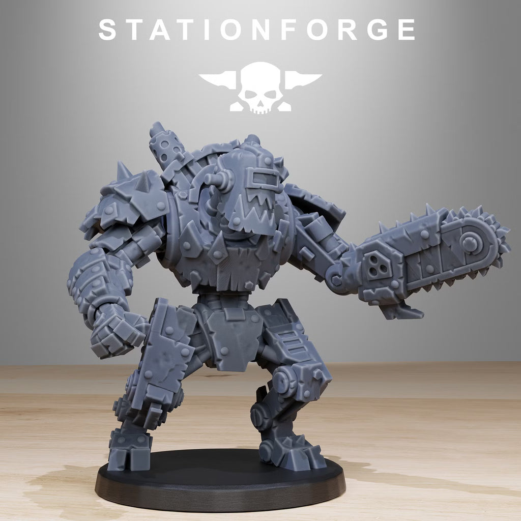 Orkaz Bots Infantry sci-fi greenskin infantry miniature close-up by Station Forge