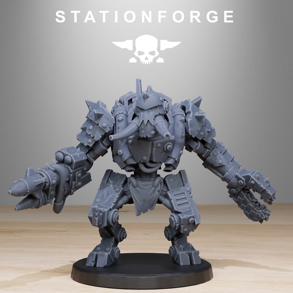 Orkaz Bots Infantry armored squad miniature close-up by Station Forge