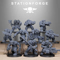 Full Orkaz Bros Infantry squad by Station Forge with 10 sci-fi orc miniatures carrying heavy guns, pistols, axes, and scrap-built weapons.