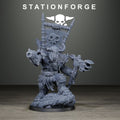 Orkaz Chief by Station Forge, modular sci-fi orc leader miniature with banner, firearm, and claw weapon
