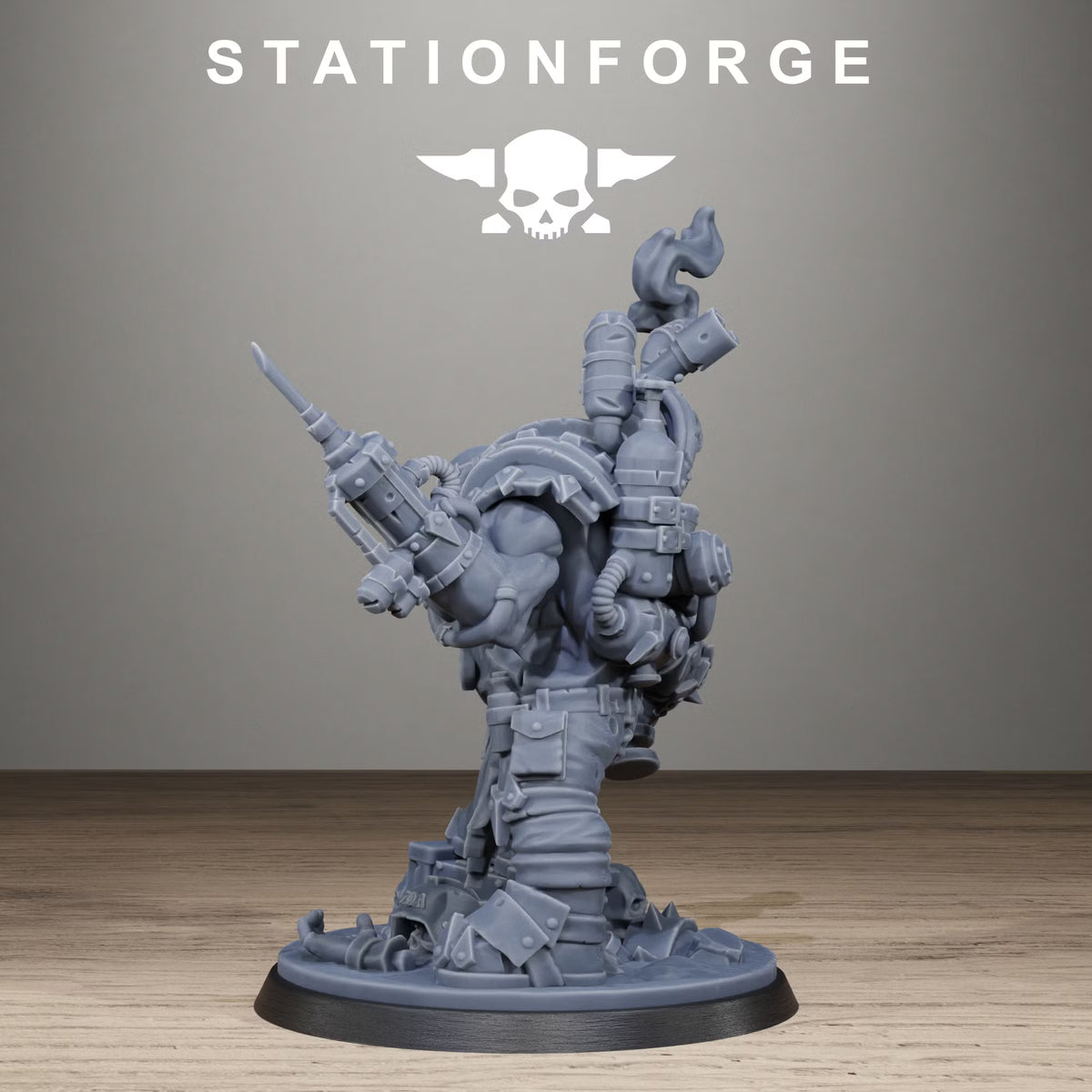 Side view of Orkaz Mad Scientist showing saw arm, tools, and smoke stack