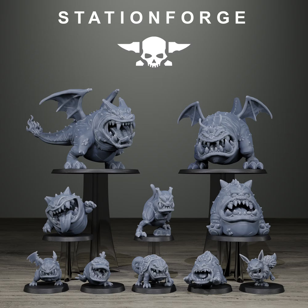 Orkaz Monsters by Station Forge, complete set of 10 sci-fi beast miniatures