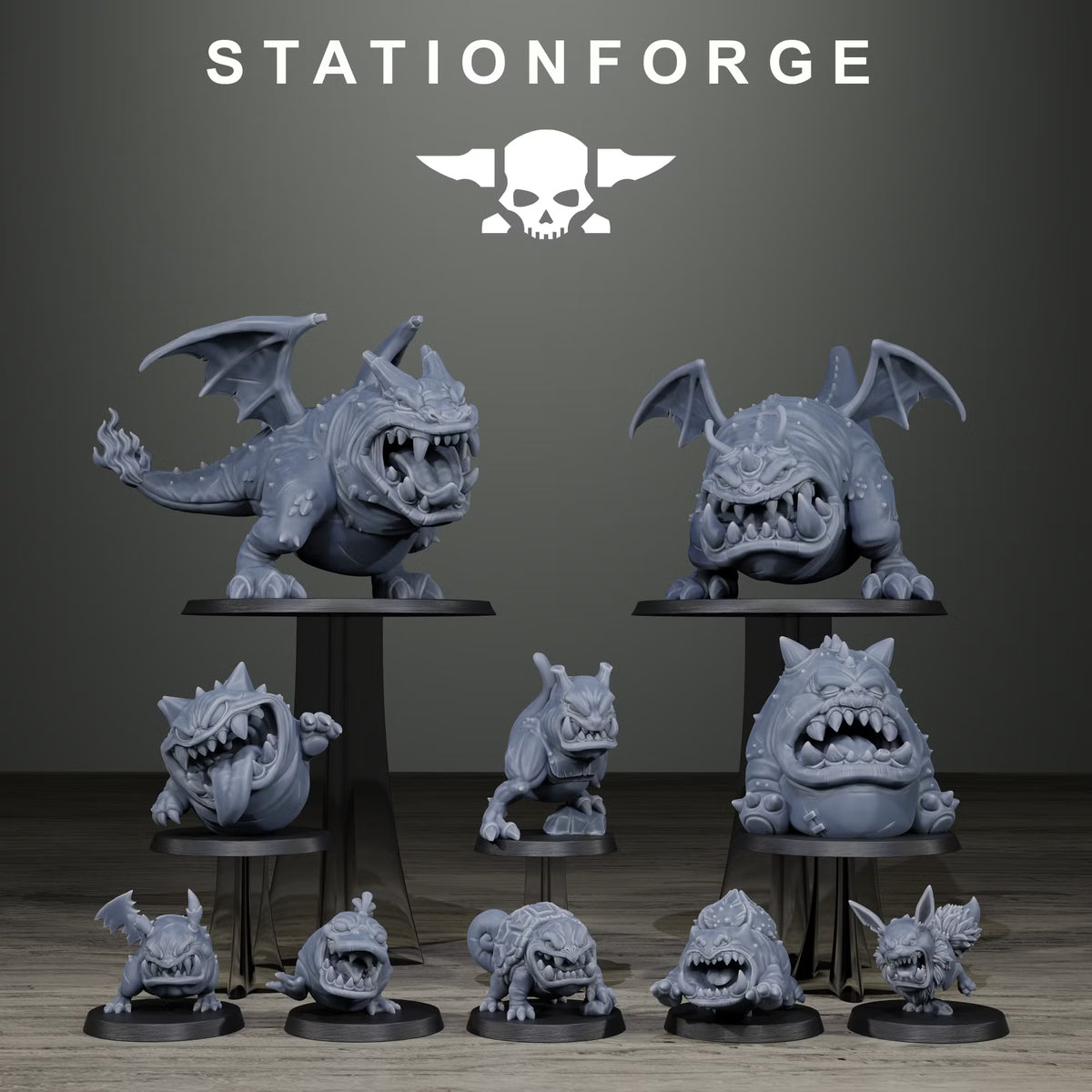 Orkaz Monsters by Station Forge, complete set of 10 sci-fi beast miniatures