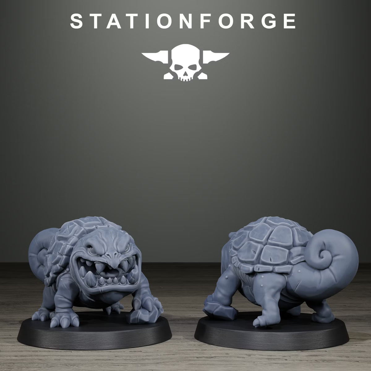 Orkaz Monsters creature by Station Forge with a wide grin, armored shell, and curled tail