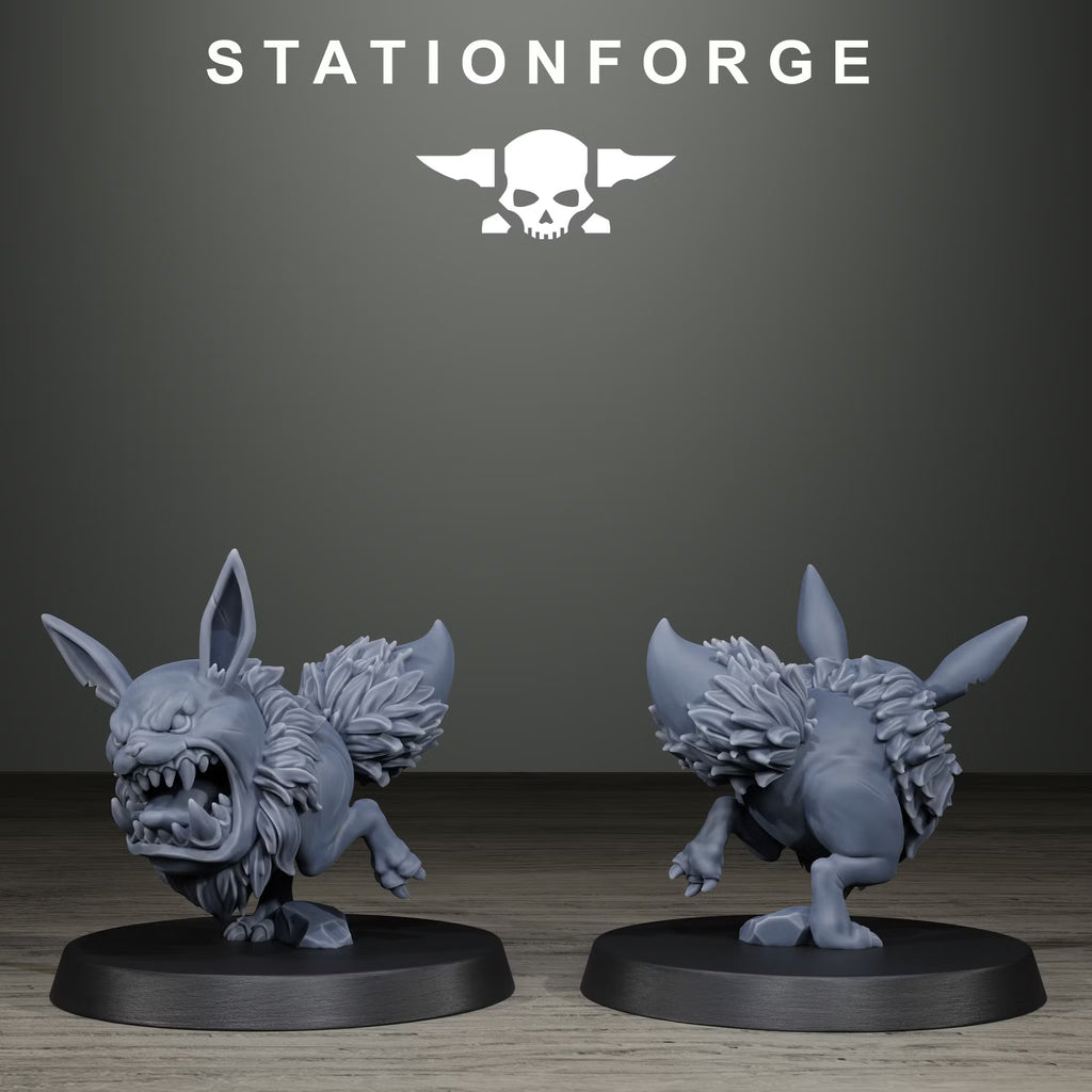 Orkaz Monsters shaggy winged beast by Station Forge, shown from front and rear