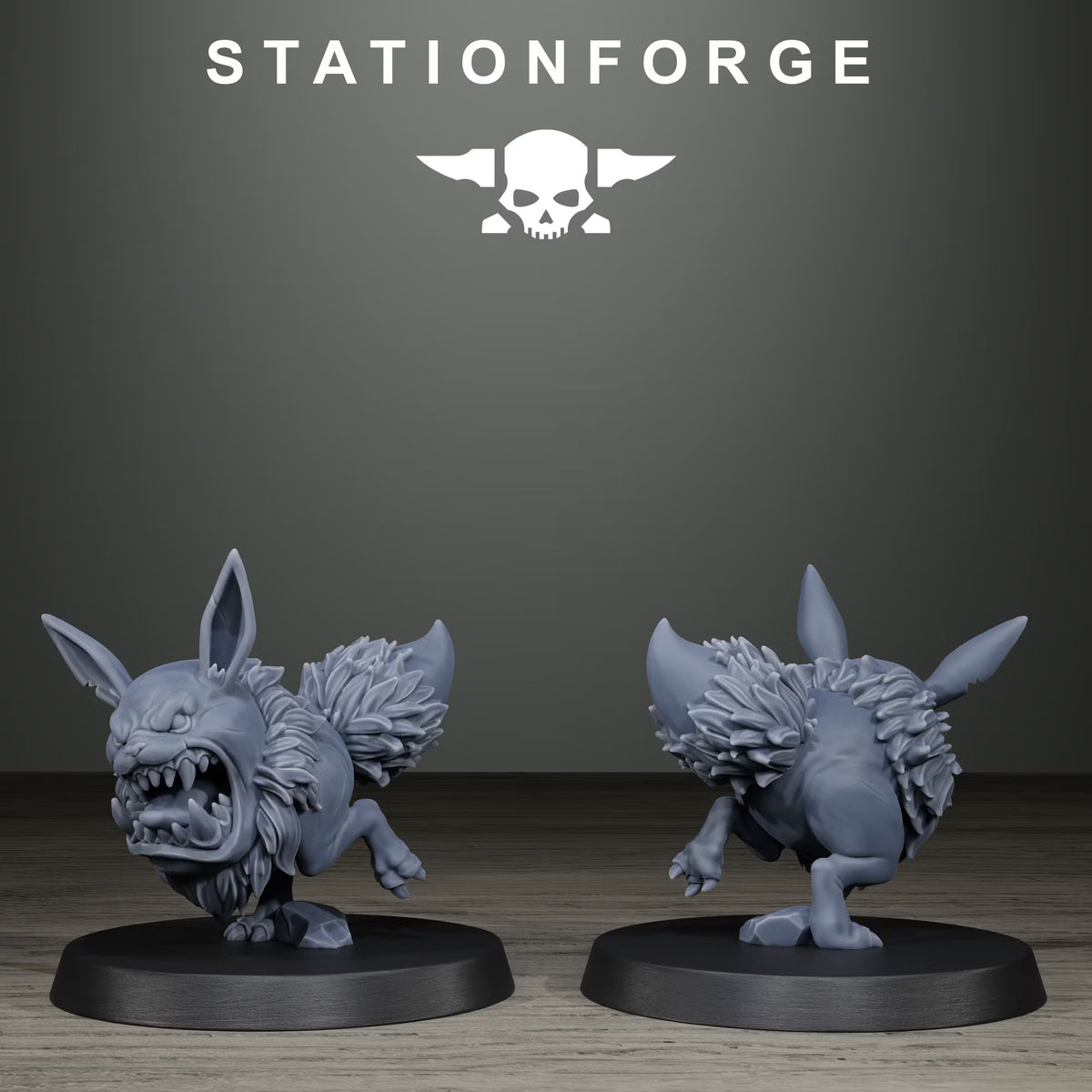 Orkaz Monsters shaggy winged beast by Station Forge, shown from front and rear