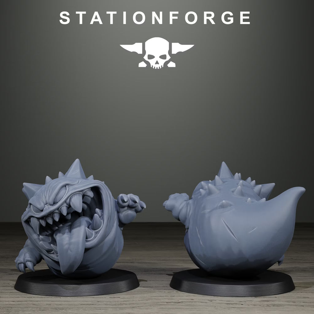 Orkaz Monsters spined creature with long tongue by Station Forge, shown from front and rear