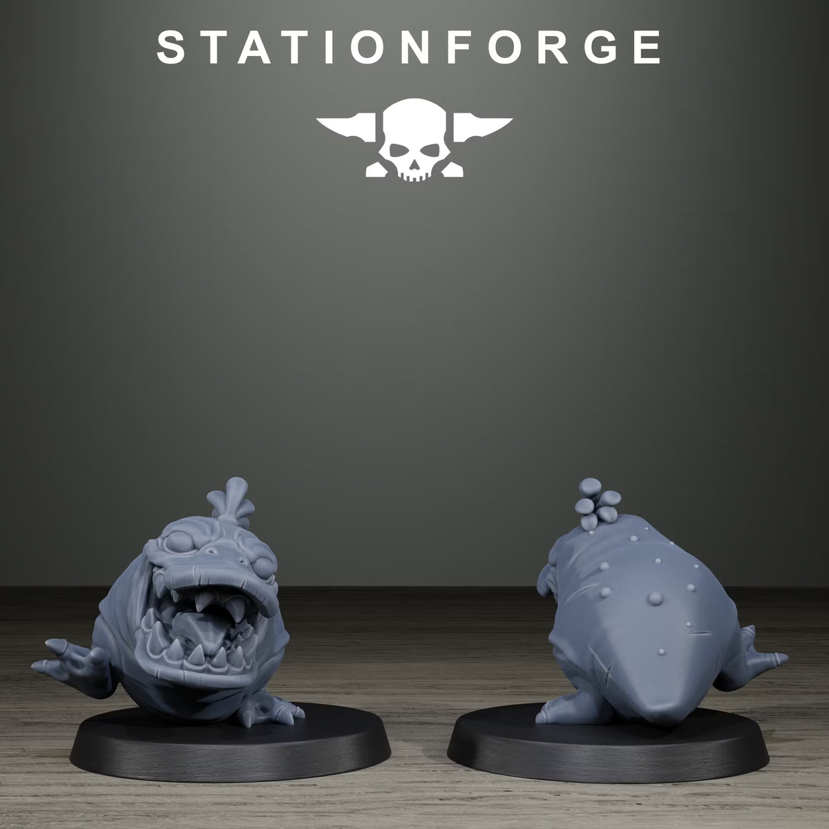 Orkaz Monsters small one-eyed creature by Station Forge, shown from front and rear