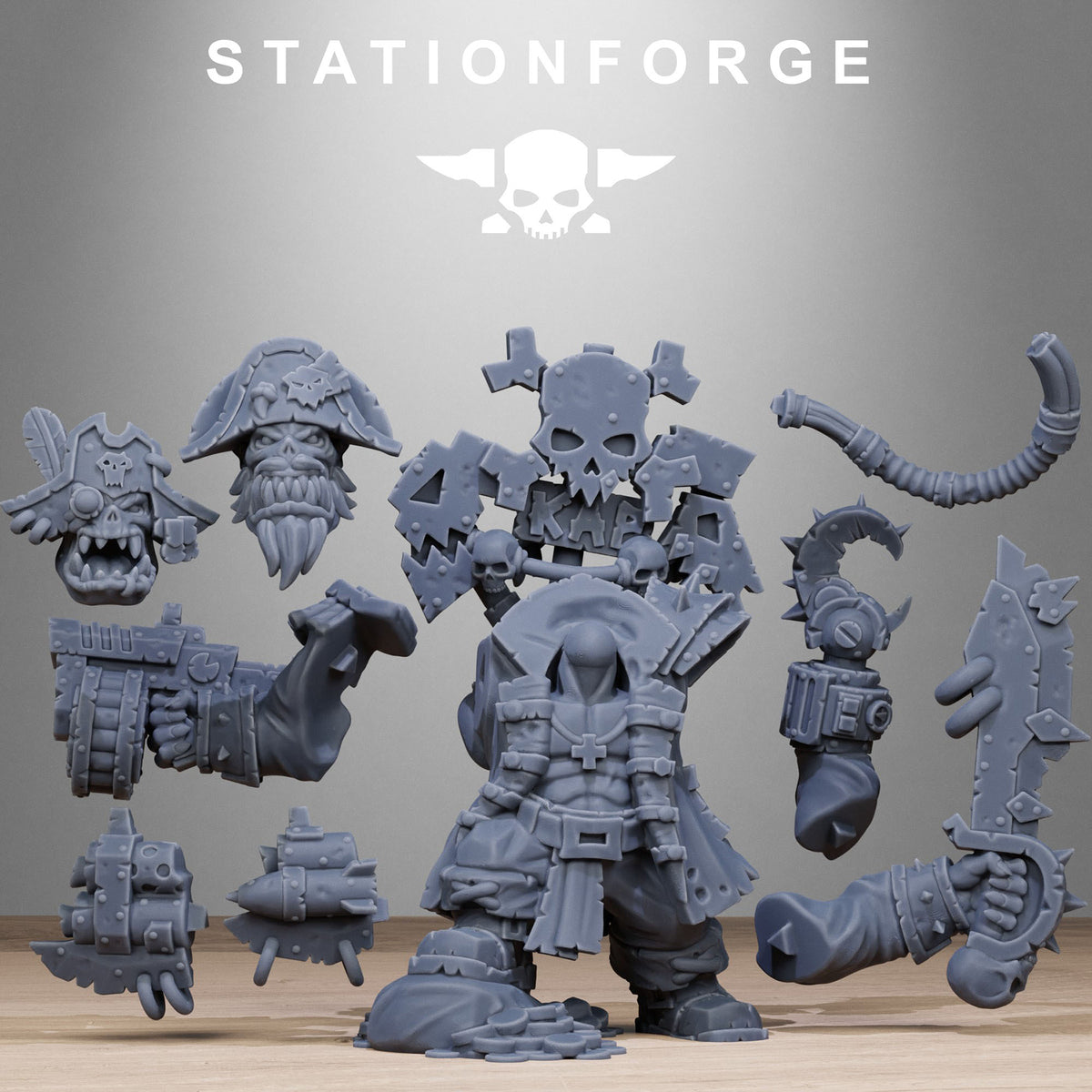 Orkaz Pirate modular parts with head and gun options by Station Forge