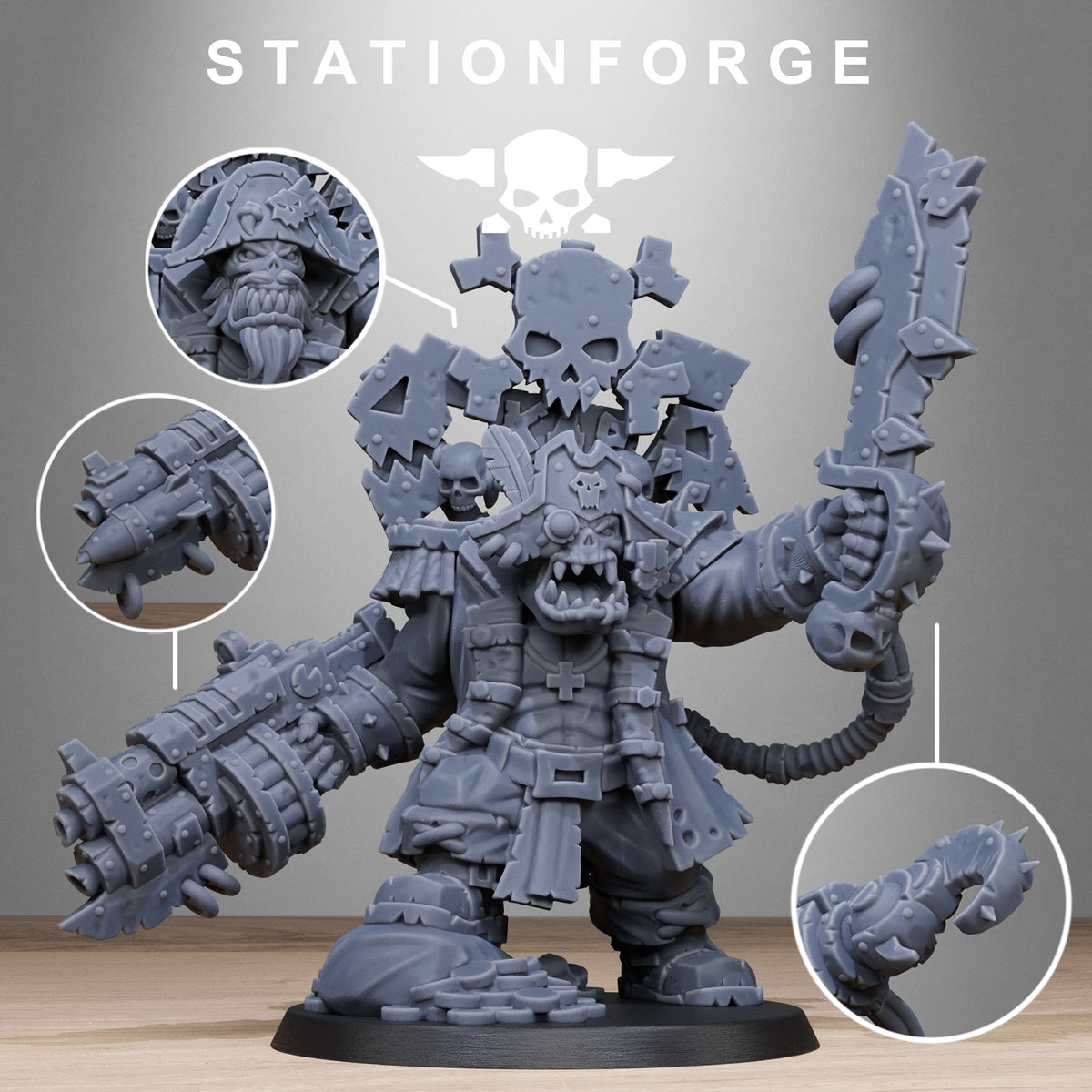 Orkaz Pirate sci-fi pirate leader front view by Station Forge