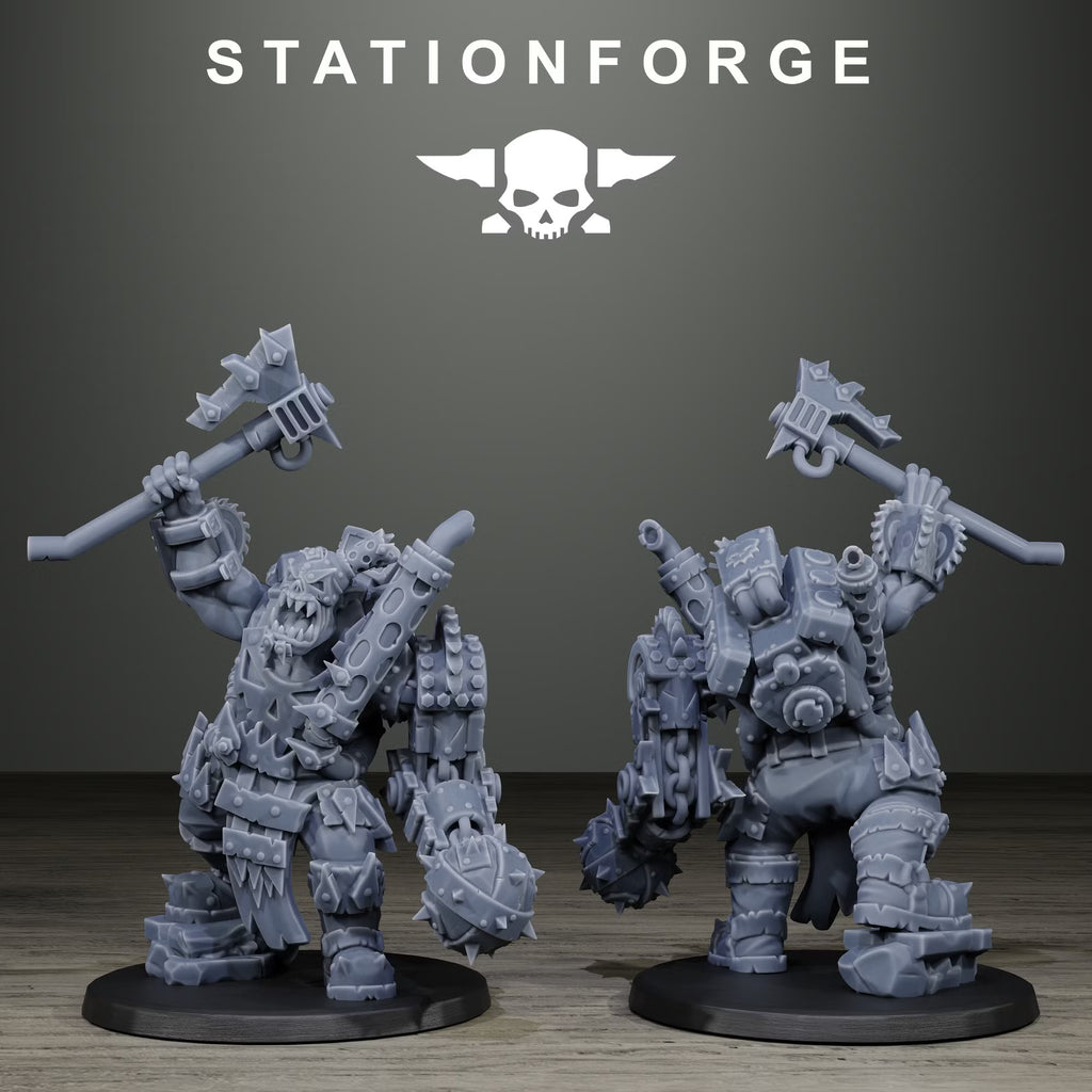 Orkaz Scrappers modular squad miniature close-up, holding an axe