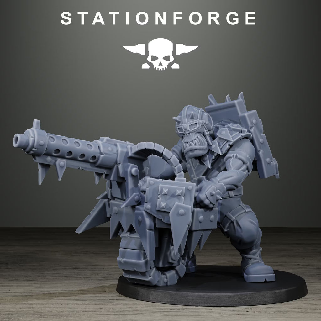 Orkaz Scrappers modular squad miniature close-up with a heavy machine gun
