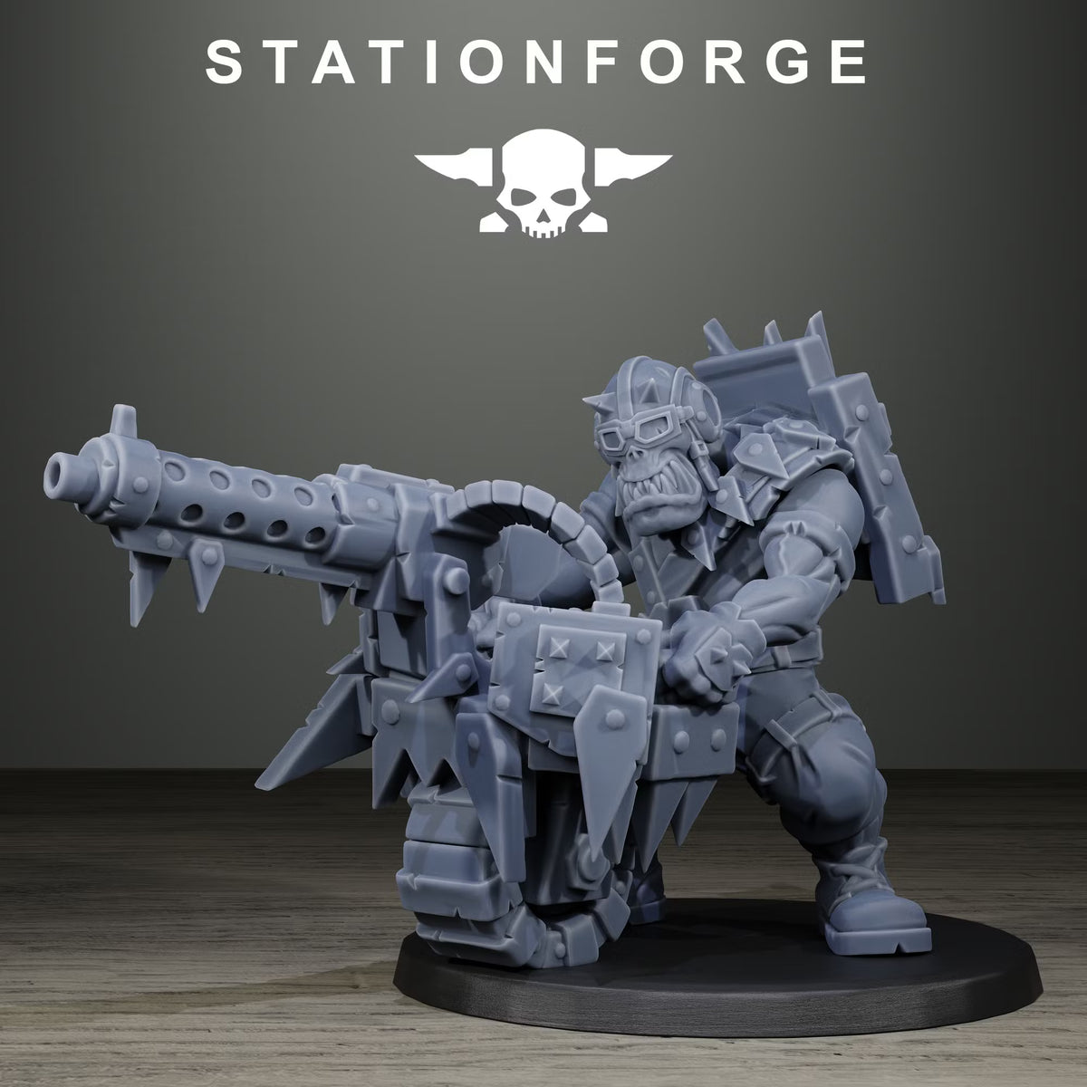 Orkaz Scrappers modular squad miniature close-up with a heavy machine gun