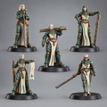 Poenitentiam Battle Sisters painted sci-fi resin miniatures by DakkaDakka in teal, ivory, and gold.